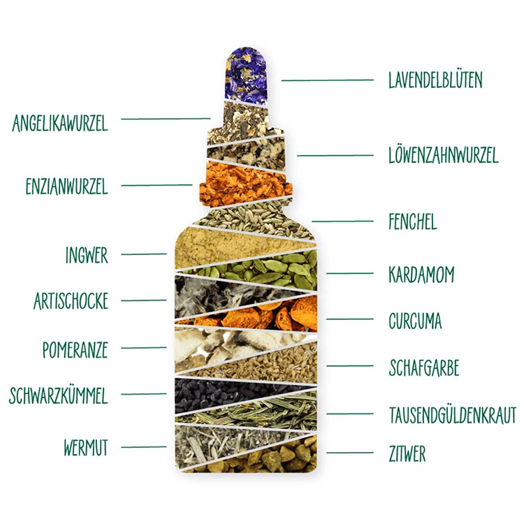 Bitterliebe Tropfen und alle enthaltenen Kräuter