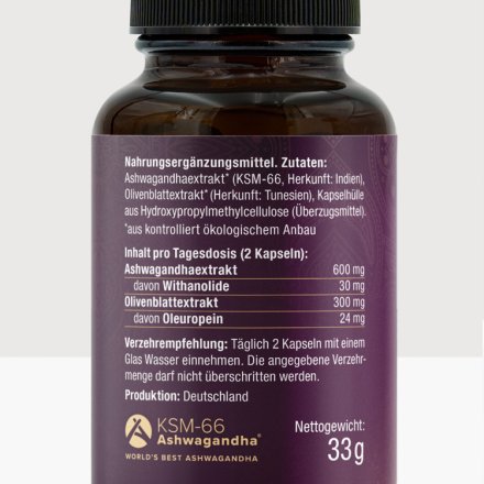 Ashwagandha- & Olivenblattextrakt Kapseln - Bio