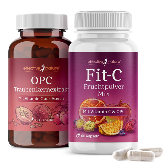 Natürliches Vitamin C und OPC - ein perfektes Duo! Zwei Produkte: Fit C und OPC und Acerola Extrakt