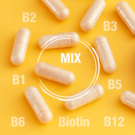 Capsules and text elements B vitamins
