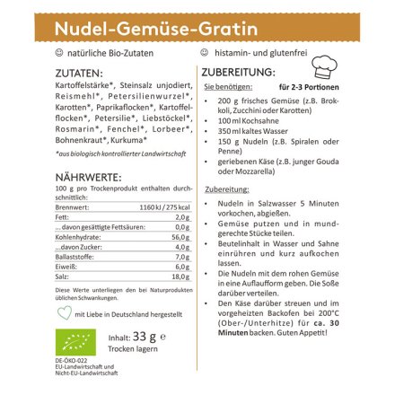 HistaFix Nudel-Gemüse-Gratin - 4er Pack - Bio - 4 Beutel à 33g