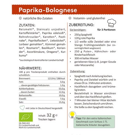 HistaFix Paprika-Bolognese - 4er Pack - Bio - 4 Beutel à 32g