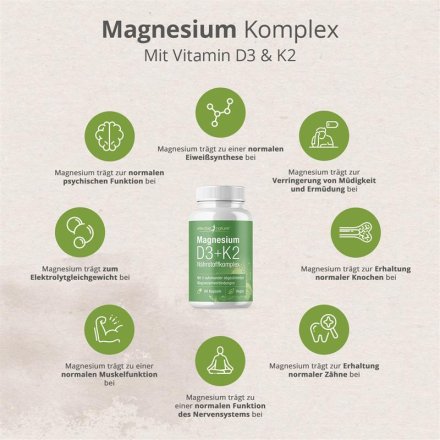 Magnesiumkomplex mit Vitamin D3 & K2 Kapseln - 90 Stk. - 52g