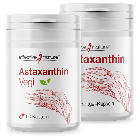 Astaxanthin gibt's als Vegi- und Nicht-Vegi-Variante Produktfoto Astaxanthin-Produkte von effective nature