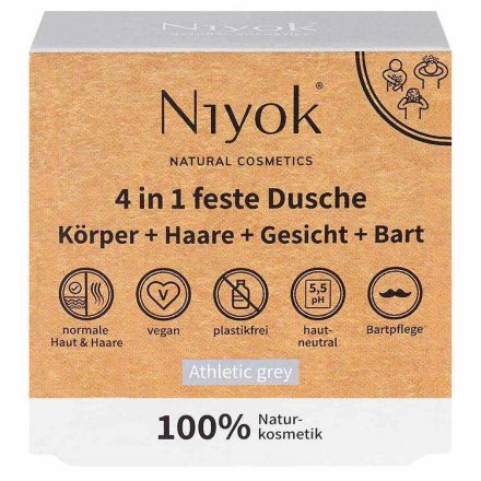 4 in 1 feste Dusche / Körper + Haare + Gesicht + Bart - Niyok - 80g