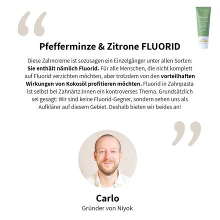 Zahncreme aus Bio-Kokosöl Pfefferminze & Zitrone mit Fluorid - Niyok - 75ml
