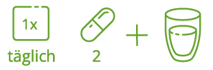 -mal täglich 2 Kapseln mit Wasser