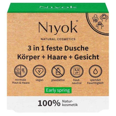 3 in 1 feste Dusche / Körper + Haare + Gesicht - Niyok - 80g