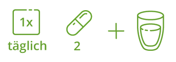 1-mal täglich 2 Kapseln mit Wasser einnehmen