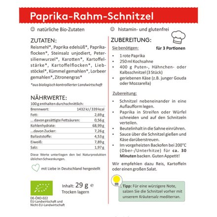 HistaFix Paprika Rahmschnitzel - 4er Pack - Bio - 4 Beutel à 29g