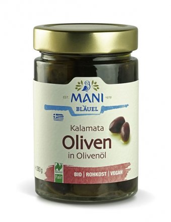 Kalamata Oliven in Olivenöl - Mani Blaeuel - Bio - 280g