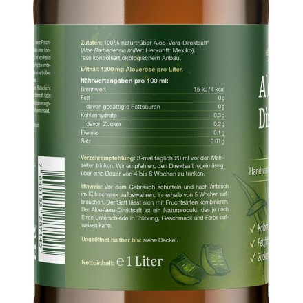 Aloe Vera Direktsaft - Bio - 1 Liter