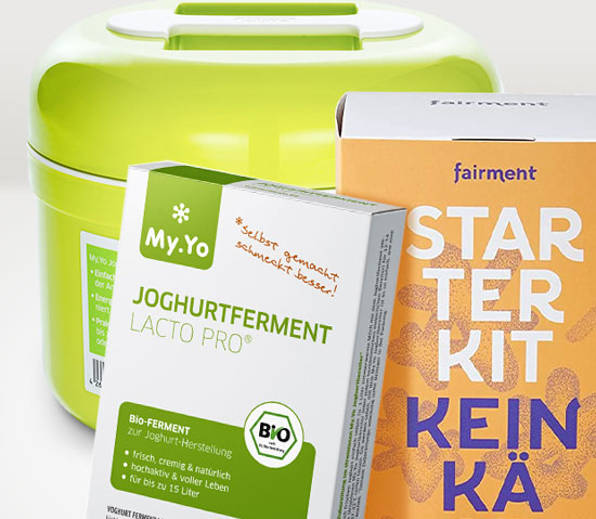 Starter-Sets zum Fermentieren von My.Yo und Fairment Joghurt-Bereiter und Fermentier-Sets