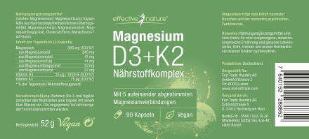 Magnesiumkomplex mit Vitamin D3 & K2 Kapseln - 90 Stk. - 52g